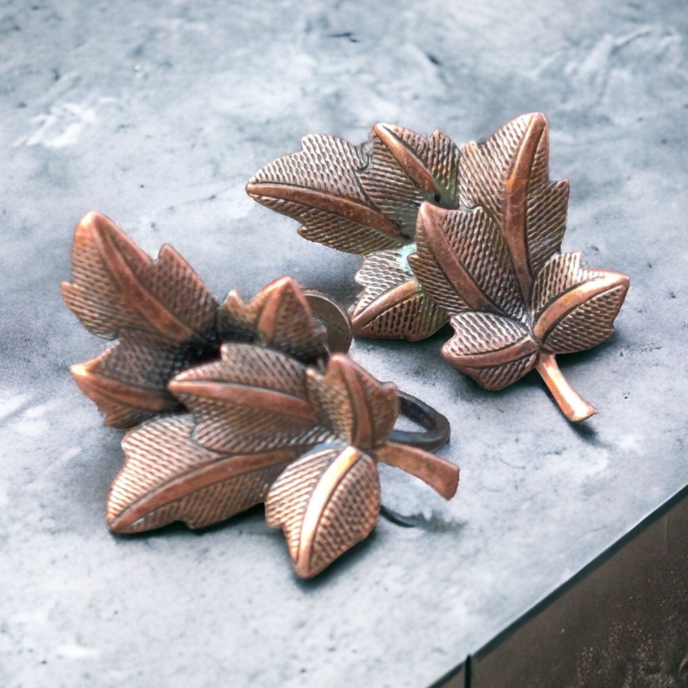 Vintage mid century copper leaf earrings